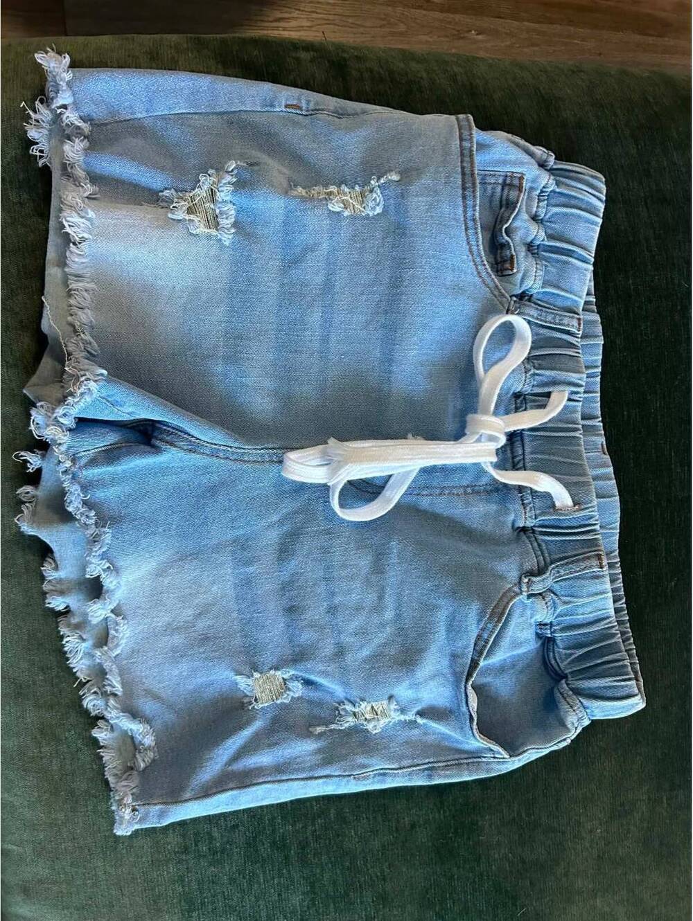SHEIN Curve Light Blue Distressed Denim Shorts with Drawstring Waist, Size OXL